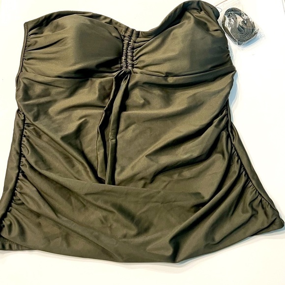 DKNY Bandeau Large Bow Tankini Bikini Top Moss Green New with strap, swi… - Picture 8 of 13